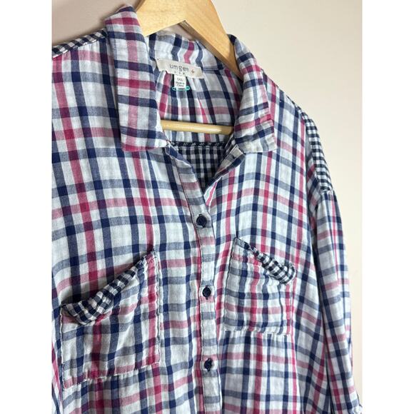 Umgee Women's Plaid Gingham Light Weight Cotton Button Up Tunic Top Plus Size 1X - Picture 6 of 12